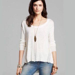 Free People Lace Road  White Linen Long Sleeve High Low Oversized Top Size XS